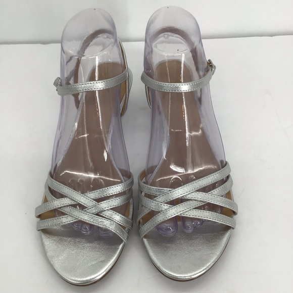 Talbots Capri Nappa Mini-Wedge Leather Sandal Silver Resort Summer Size 7 - Picture 4 of 10